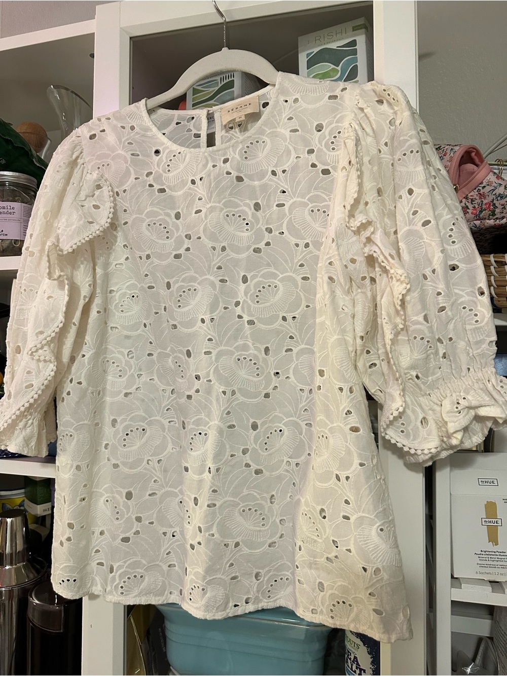 Gorgeous $250 SEZANE Blouse Embroidered Eyelet Lace Ecru
